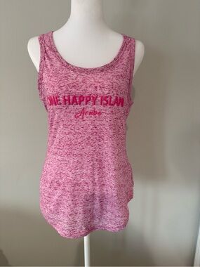 'One Happy Island' Aruba Pink Marled Tank Top. Size L